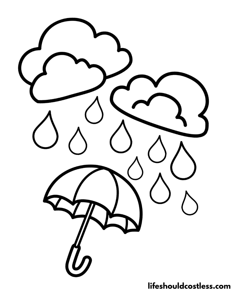 Umbrella And Rain Colouring Pages Example