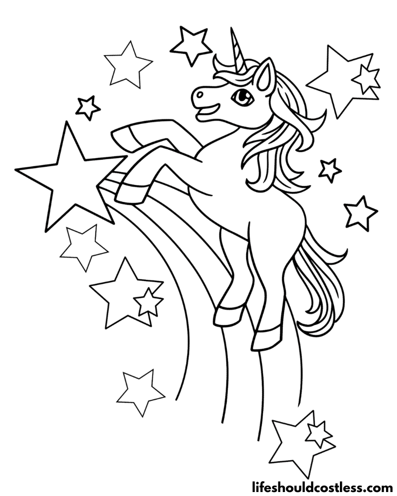 Unicorn And Stars Coloring Page Example