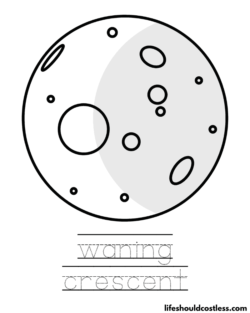 Waning Crescent Moon Phase Coloring Page Example