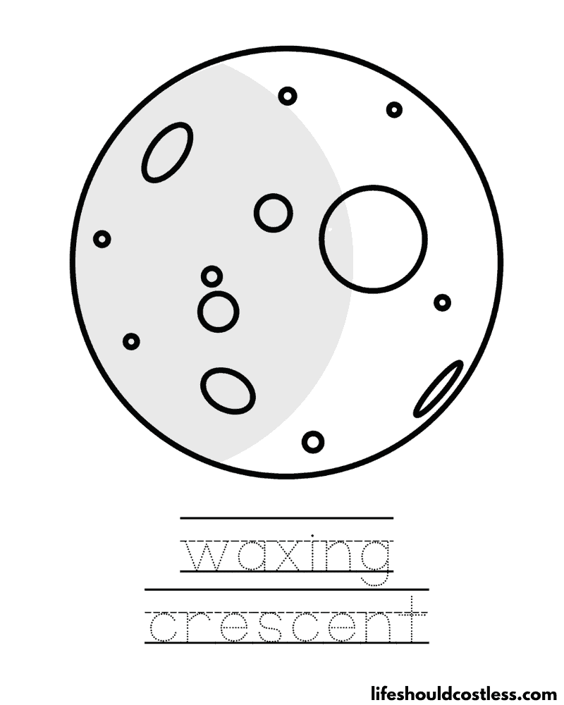 Waxing Crescent Moon Phase Coloring Page Example
