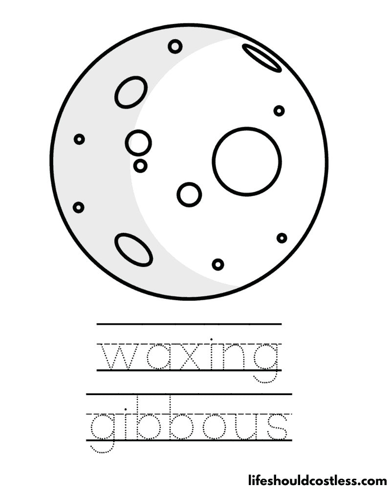 Waxing Gibbous Moon Phase Coloring Page Example