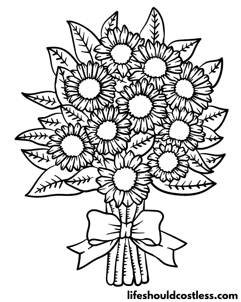 Bouquet Sunflowers Coloring Pages Example