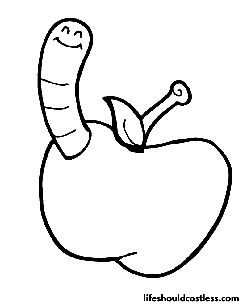 Coloring Pages Apple With Worm Example