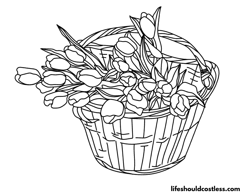 Coloring Pages Tulips Basket Example