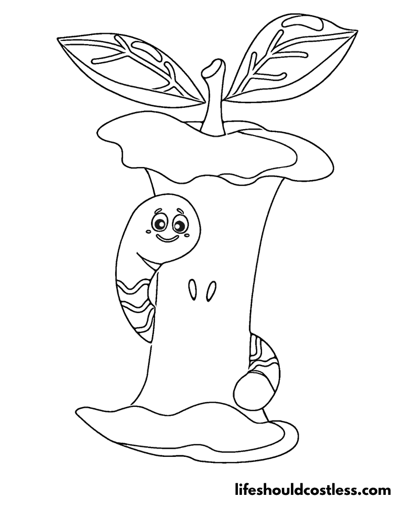 Coloring Sheet Apple With Worm Example