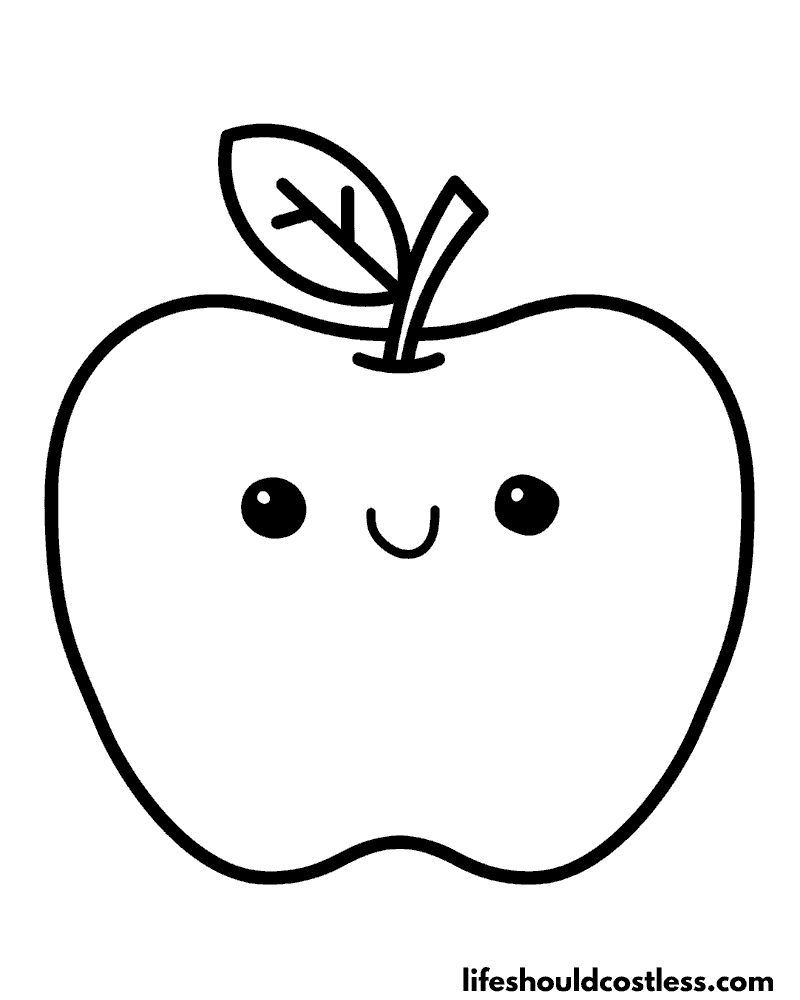 Kawaii coloring pages of an apple example