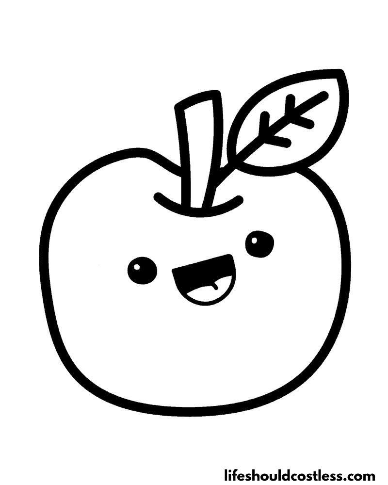 Kawaii coloring pages of apple example