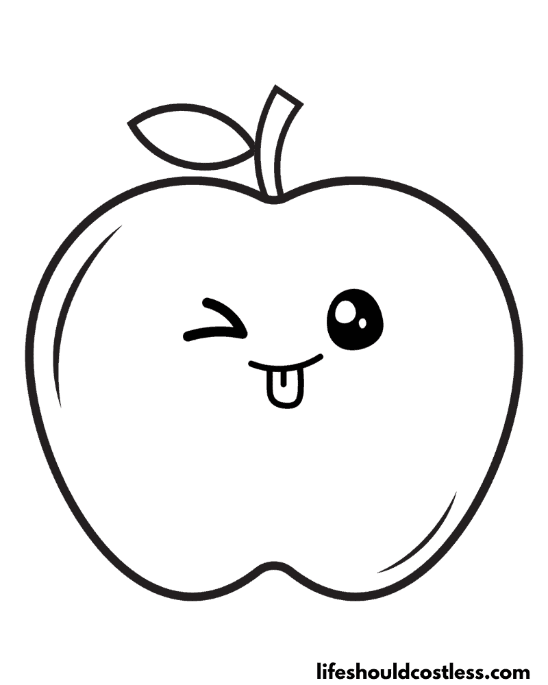 Kawaii colouring pages apple example