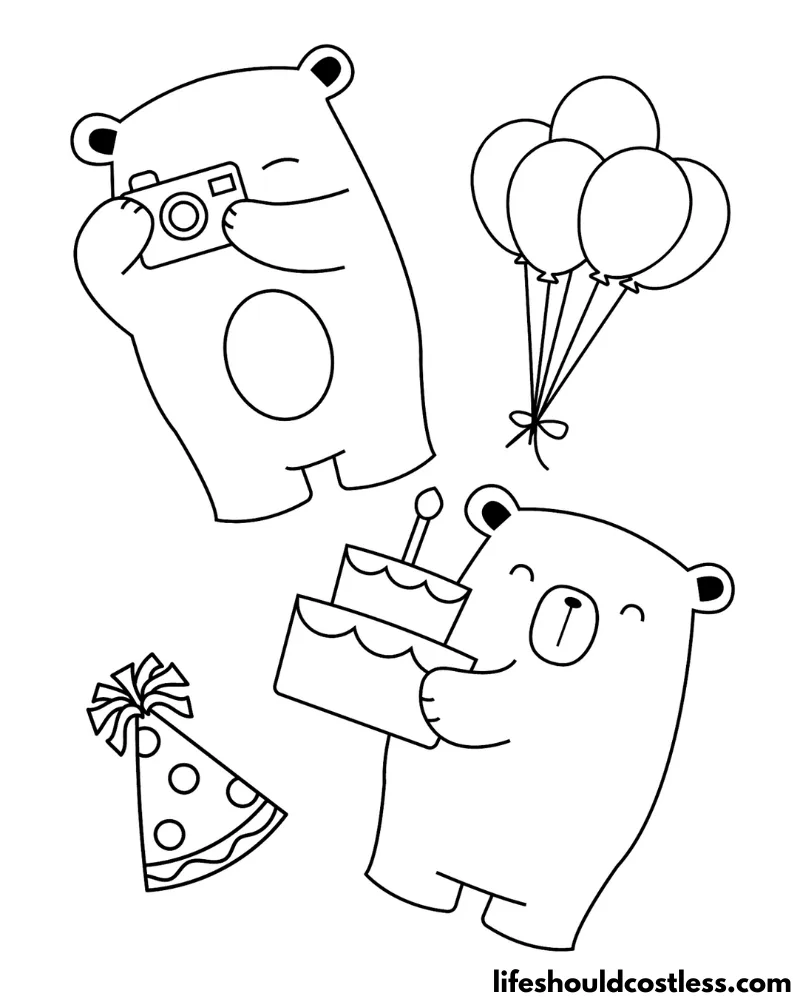 Birthday Bears Color Pages Example