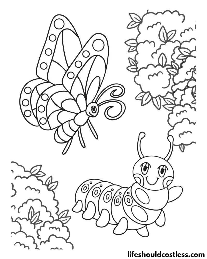 Butterfly and Caterpillar Coloring Page Example