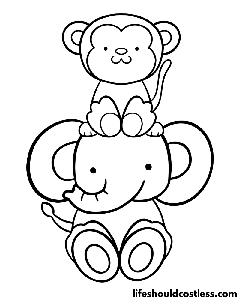 Colouring Page Monkey On An Elephant Example