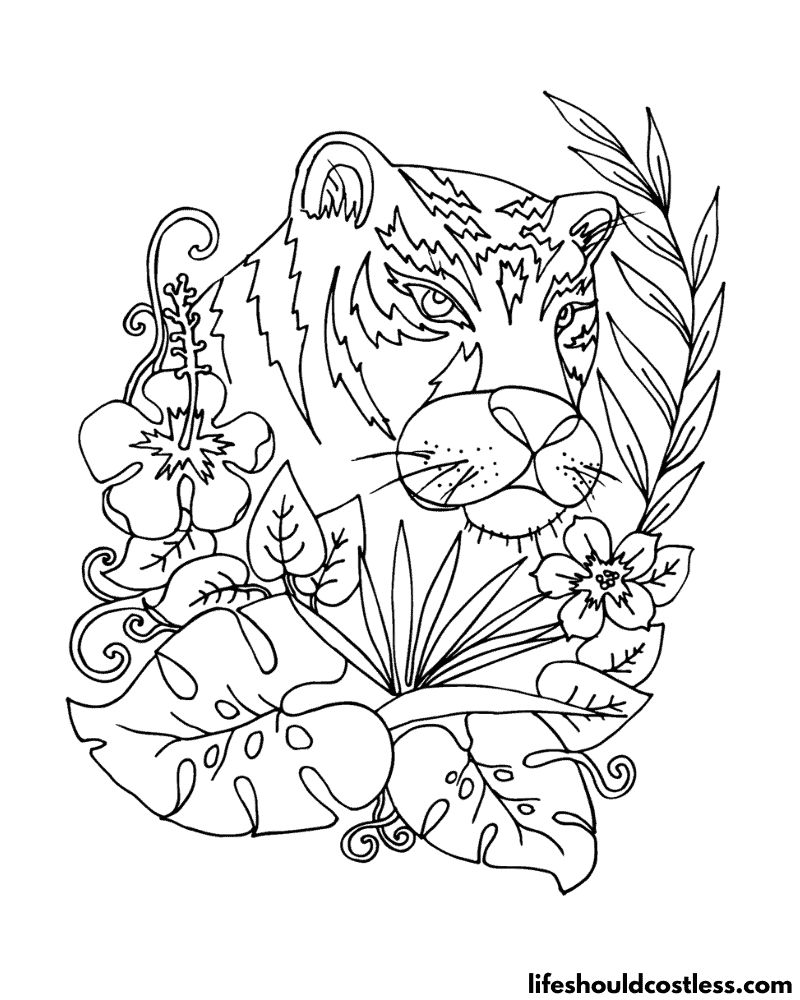 Floral Tiger Colouring Pages Example