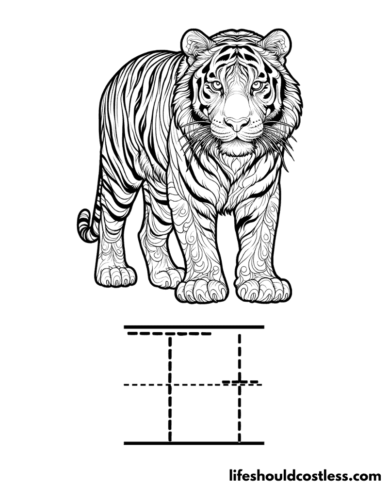 Letter T is for tiger coloring page example