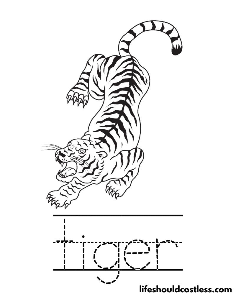Letter T is for tiger worksheet example