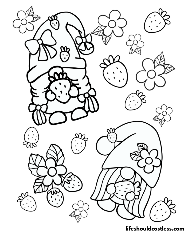 Cute Gnomes Strawberry Coloring Page Example