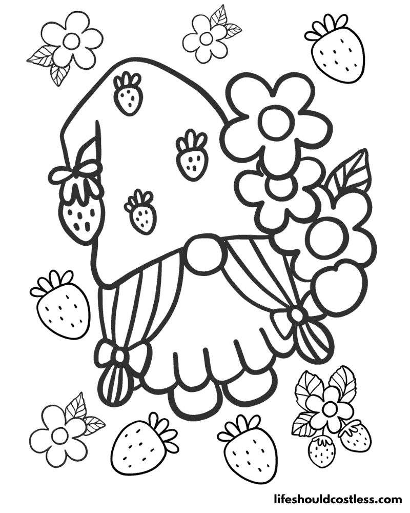 Female Gnome Strawberry Coloring Sheets Example