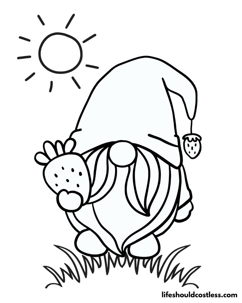 Gnome Strawberries Coloring Page Example