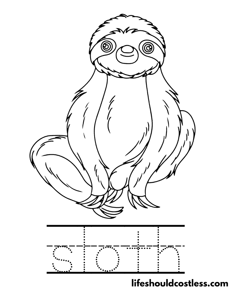 Letter S is for sloth worksheet example