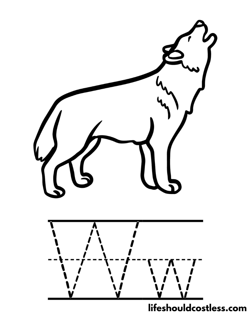 Letter W is for wolf coloring page example