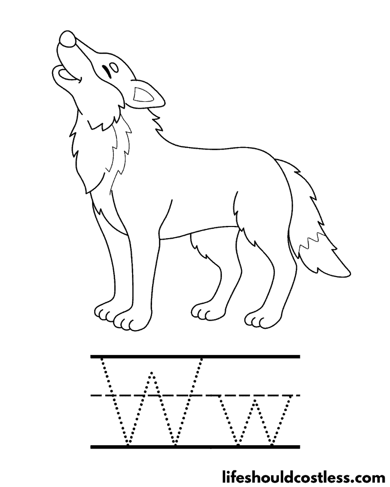 Letter W is for wolf coloring page example