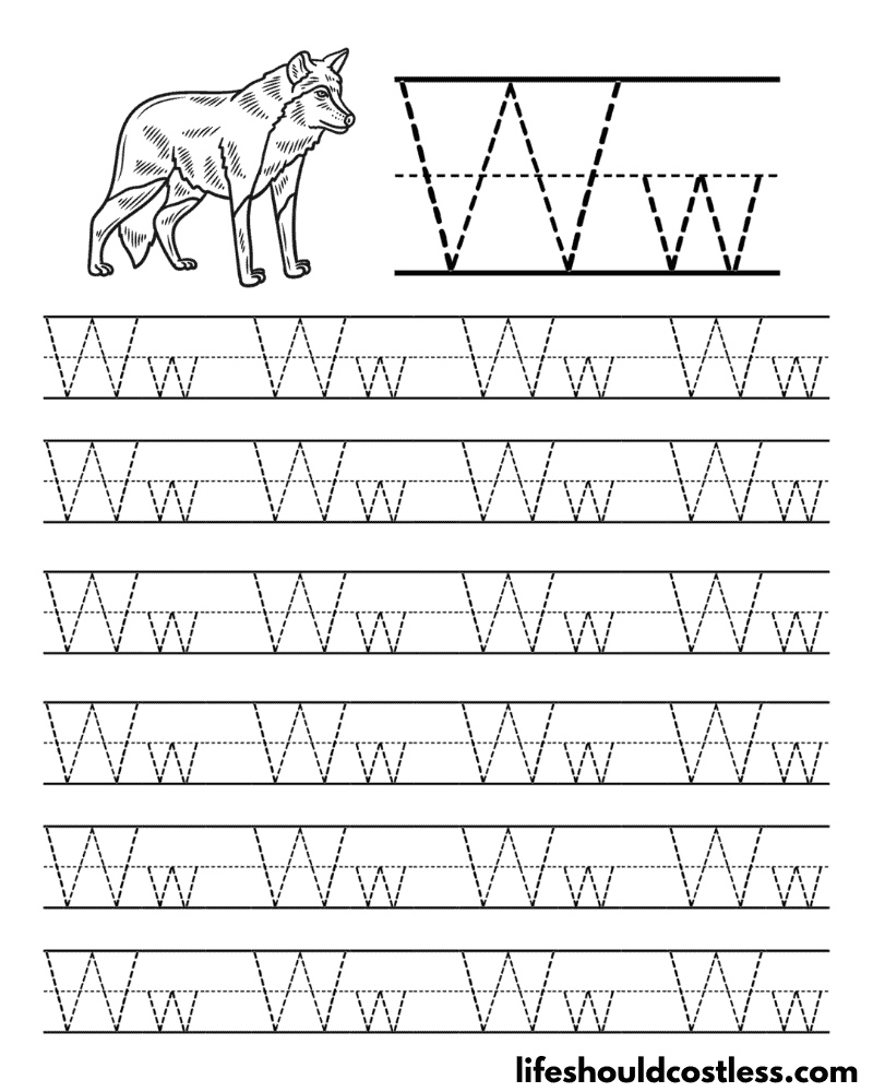 Letter W is for wolf word page example