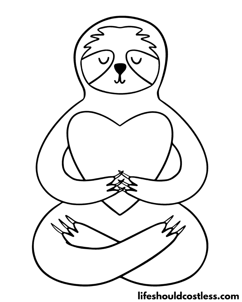 Love sloth colouring page example
