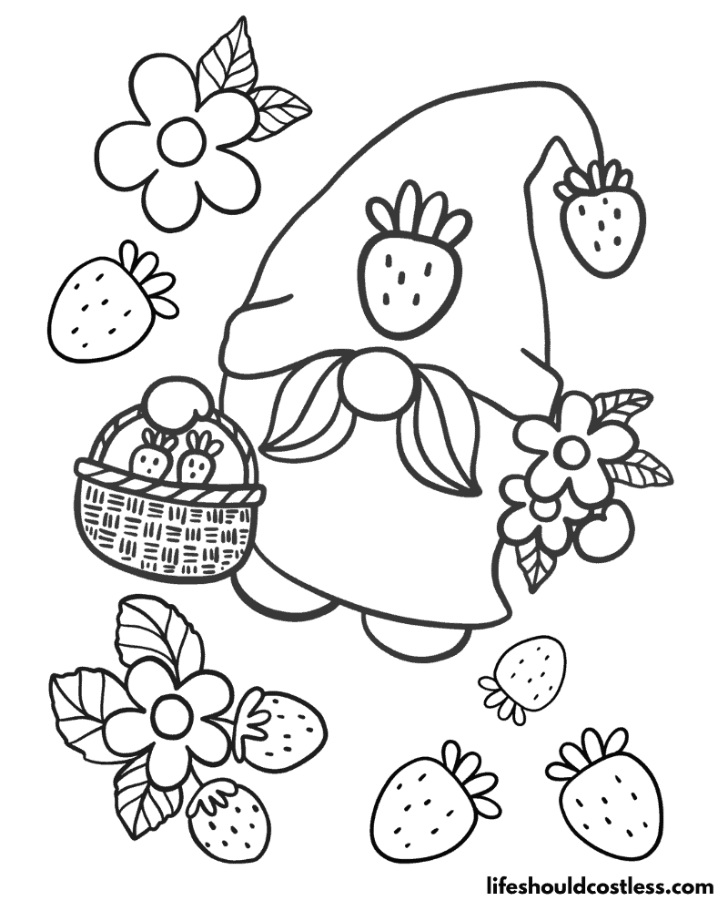 Male Gnome Strawberry Colouring Sheets Example