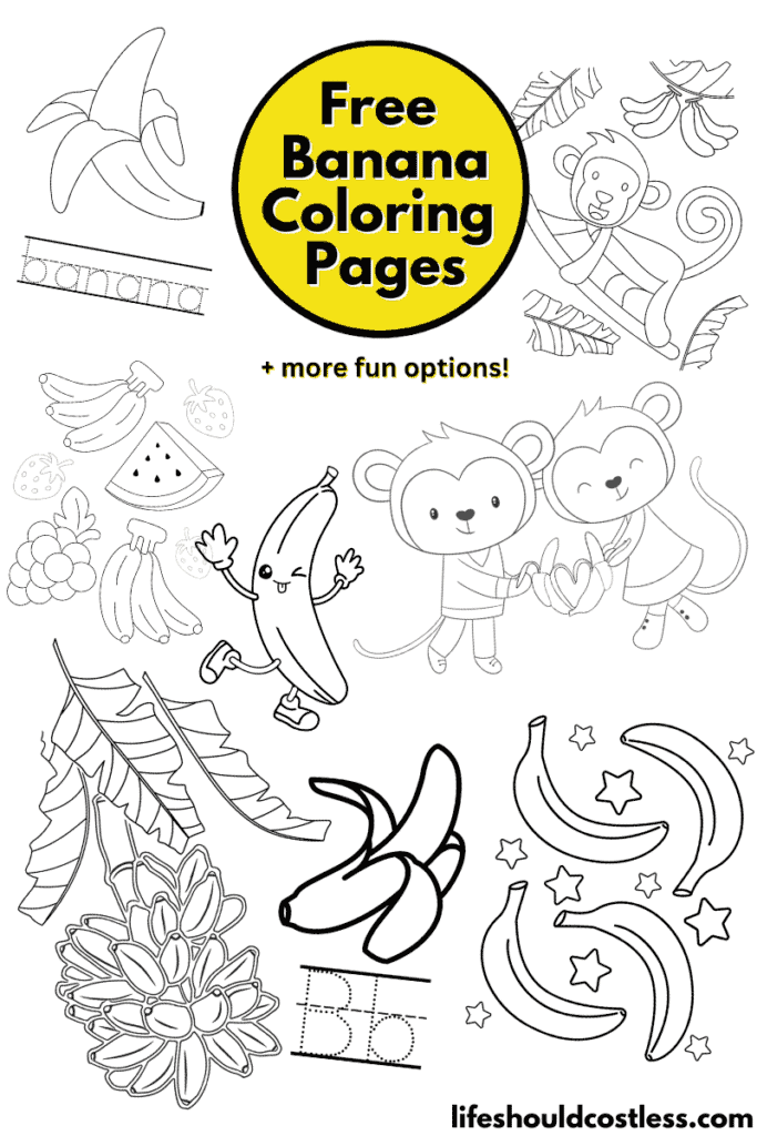 Banana Coloring Pages (free printable PDF templates)