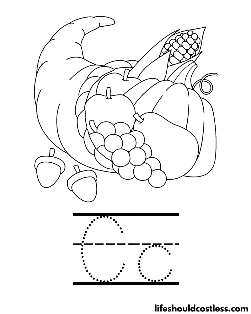 Letter C Is For Cornucopia Coloring Page Example