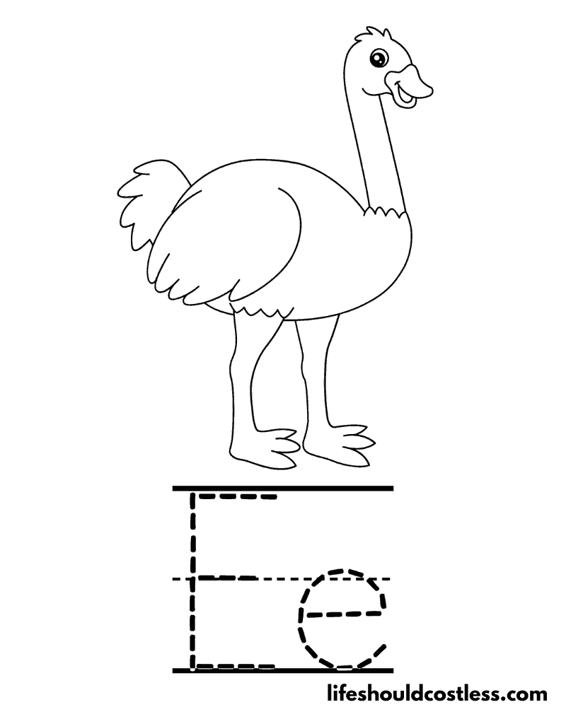 Letter E is for emu coloring page example