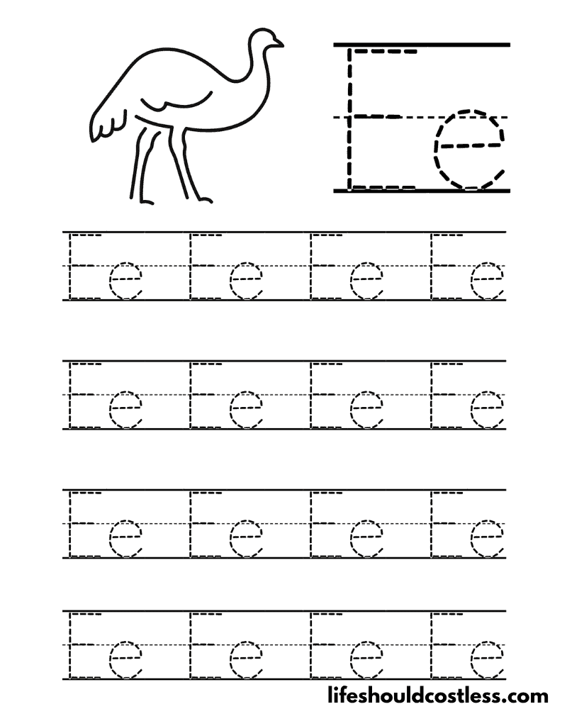 Letter E is for emu word page example