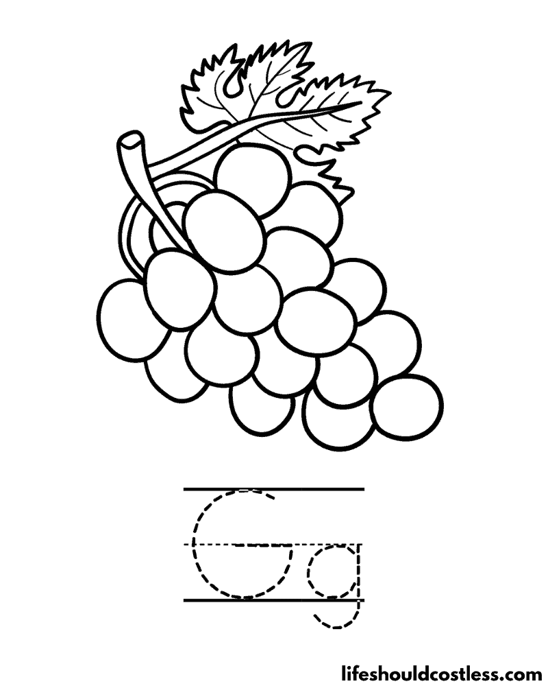 Letter G is for grapes coloring page example