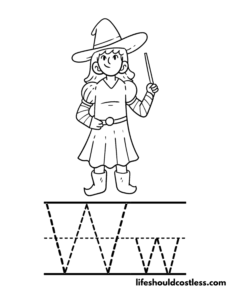 Letter W is for witch coloring page example