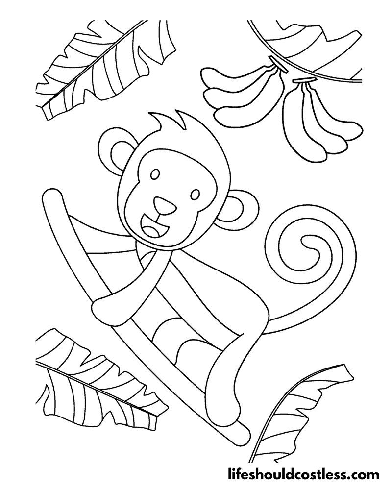 Monkey With Bananas Colouring Pages Template Example