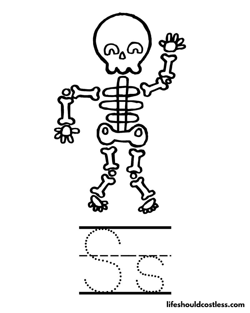 Letter S Is For Skeleton Coloring Page Example