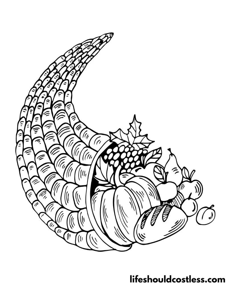 Thanksgiving cornucopia coloring page 2 example