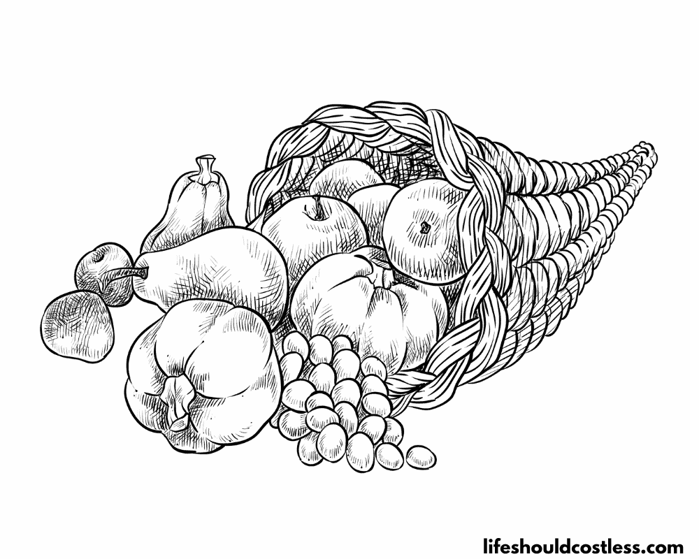 Thanksgiving cornucopia coloring pages example
