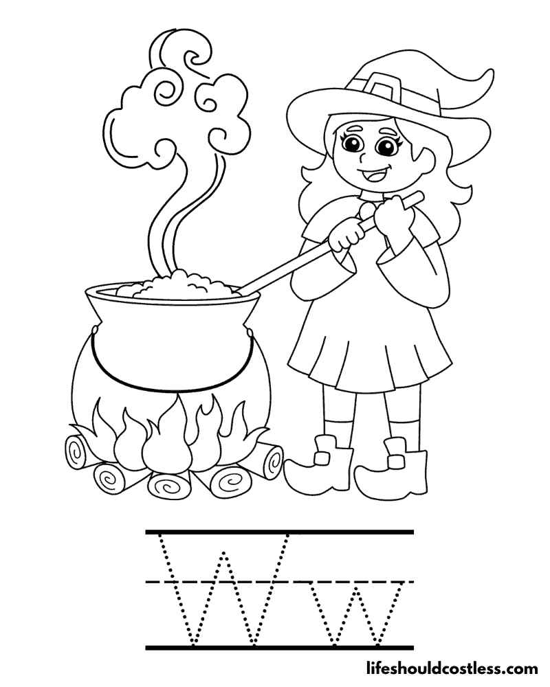 Letter W Is For Witch Coloring Page Example