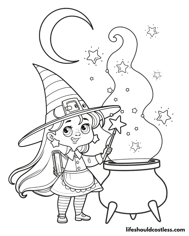 Witch Coloring Page With Cauldron Example