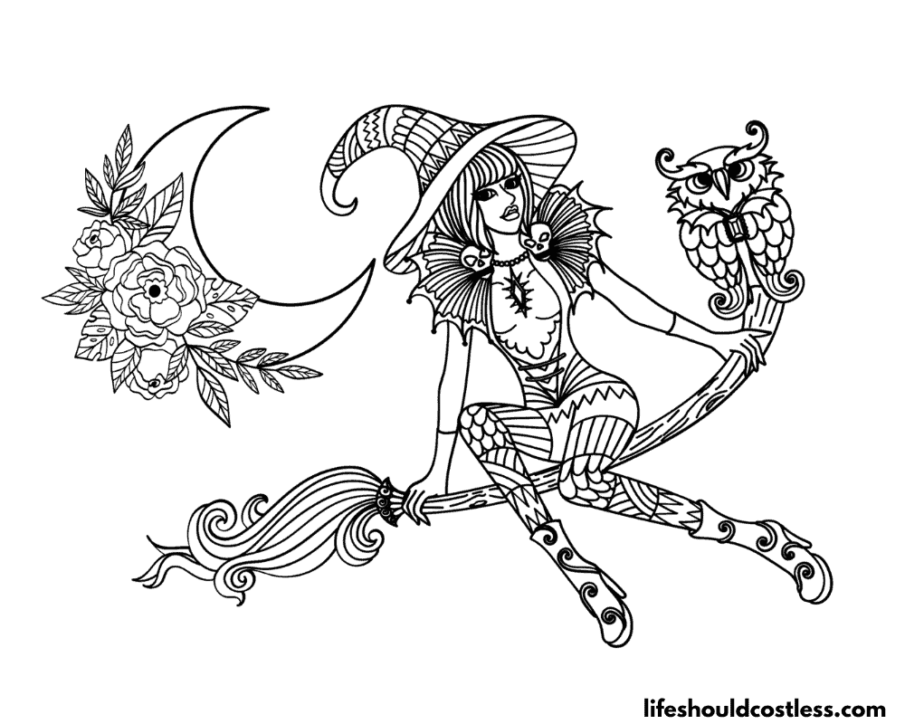 Witchy coloring pages for adults example