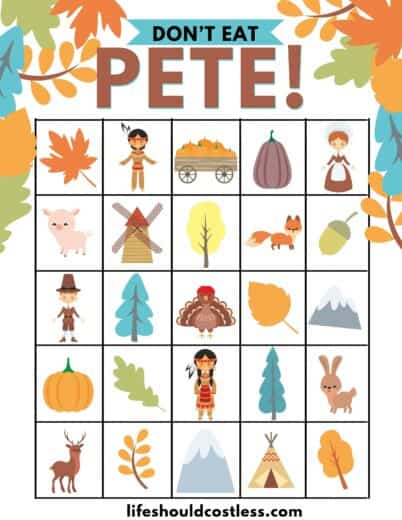 Thanksgiving Don't Eat Pete Gameboard (free printable PDF template ...