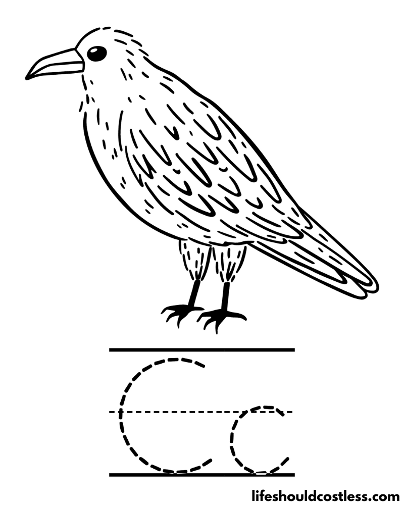 Letter C is for crow coloring page example