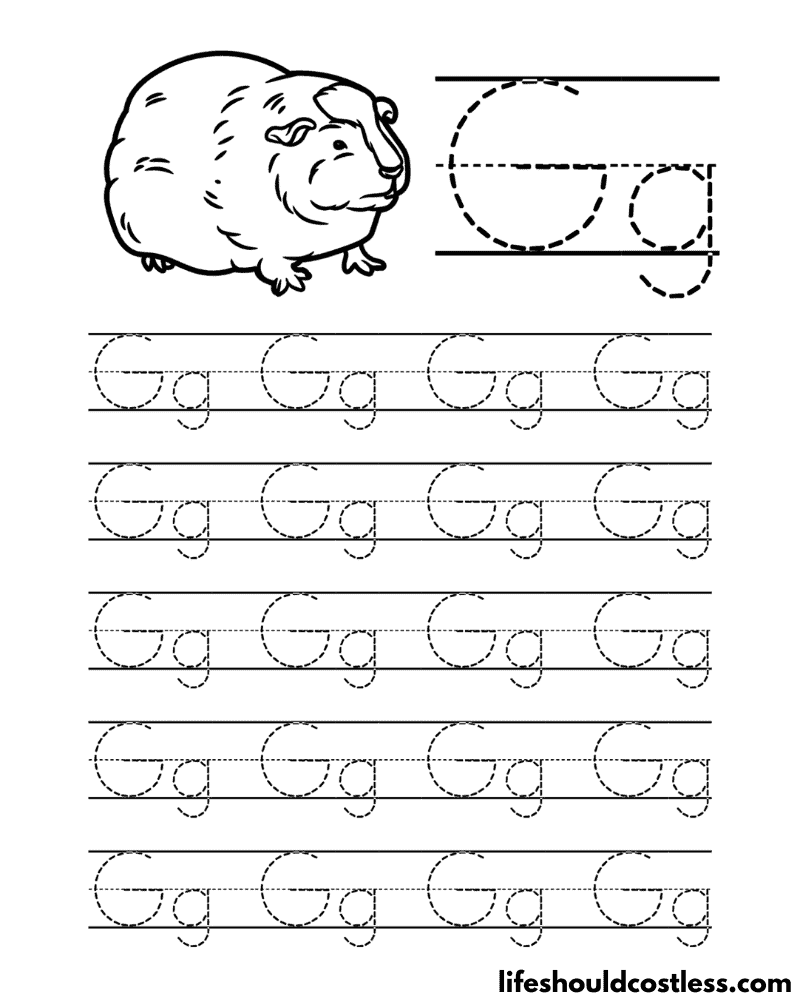 Letter G is for guinea pig word page example