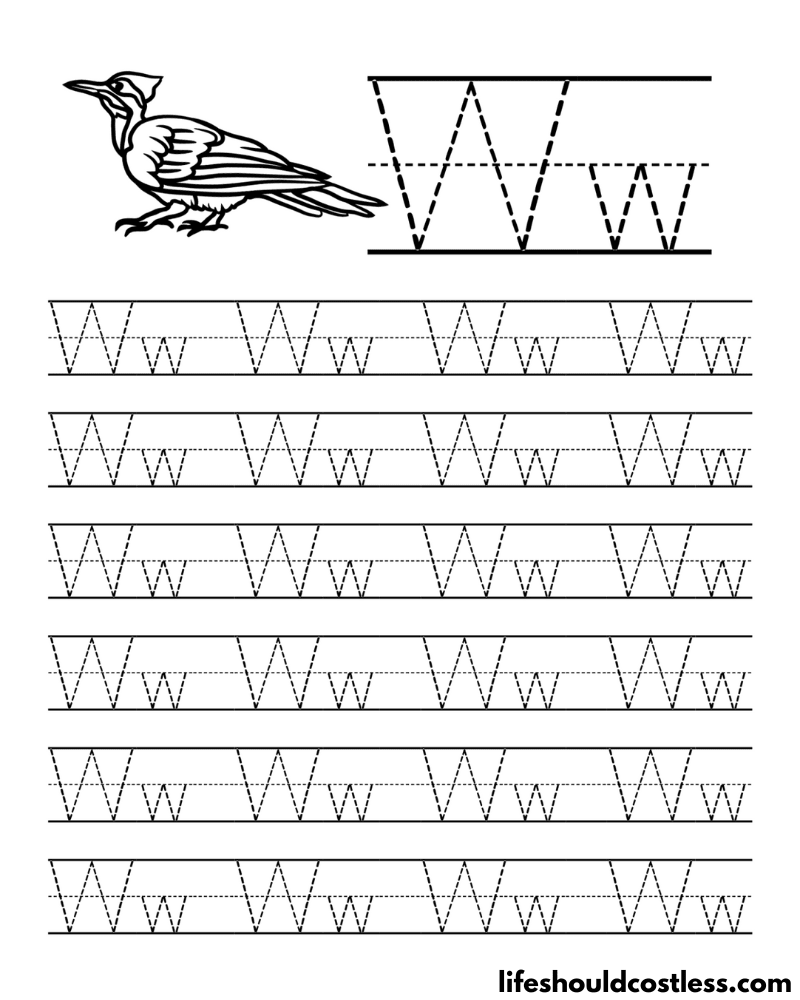 Letter W is for woodpecker word page example