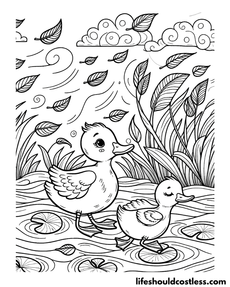 Ducks on a pond wind coloring pages example