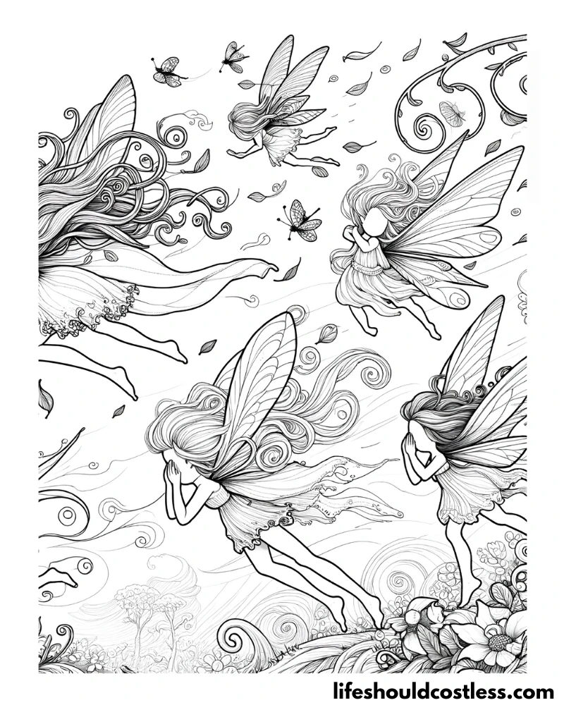 Fairies caught in wind coloring page example