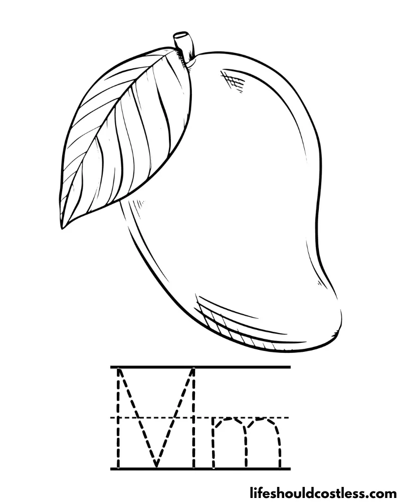 Letter M is for mango coloring page