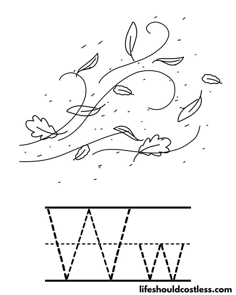 Letter W is for wind coloring page example