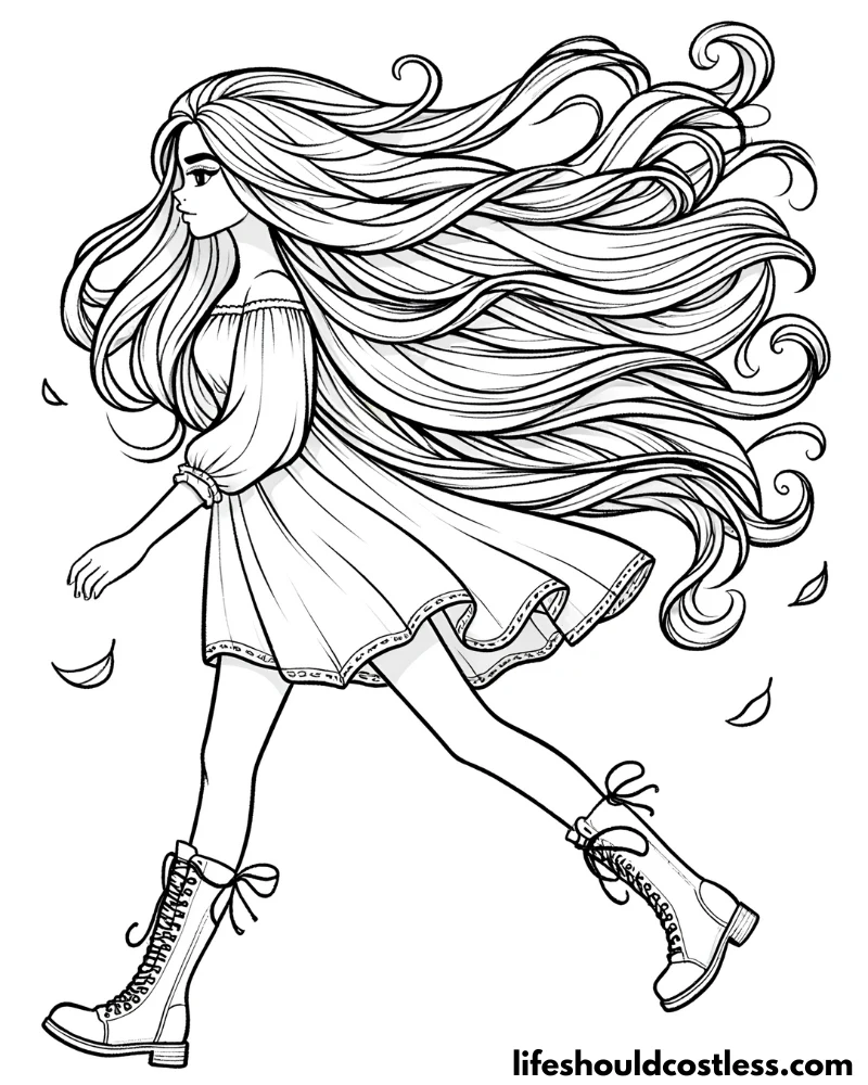 Wind in hair coloring page example