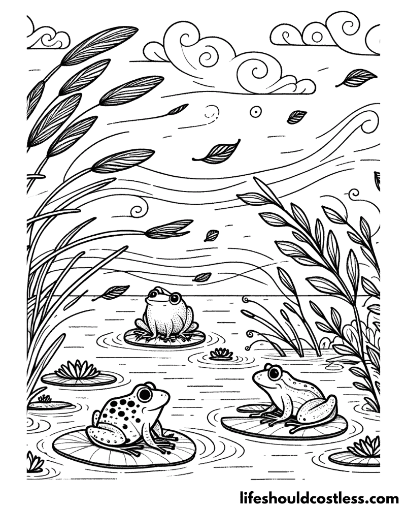 Windy coloring frogs on a pond example